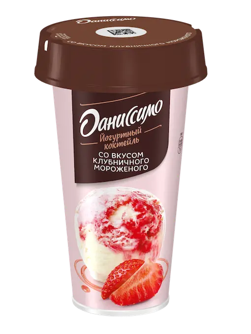 Со вкусом клубничного мороженого Йогуртный коктейль Даниссимо Со вкусом клубничного мороженого Масса нетто 190 г, фото 1